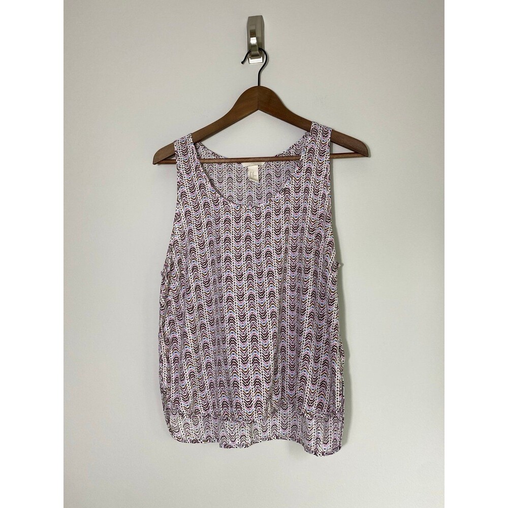 H&M Sleeveless Geometric Printed Tank Top – Multicolor Chevron, Size 10